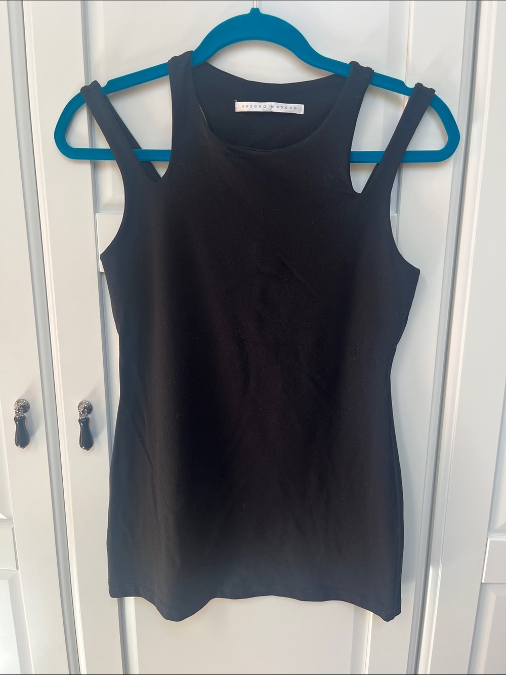 Susana Monaco Black Double-Strap Tank Top with Shelf Bra